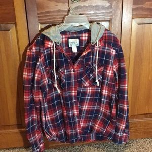 Red white and blue hooded flannel
